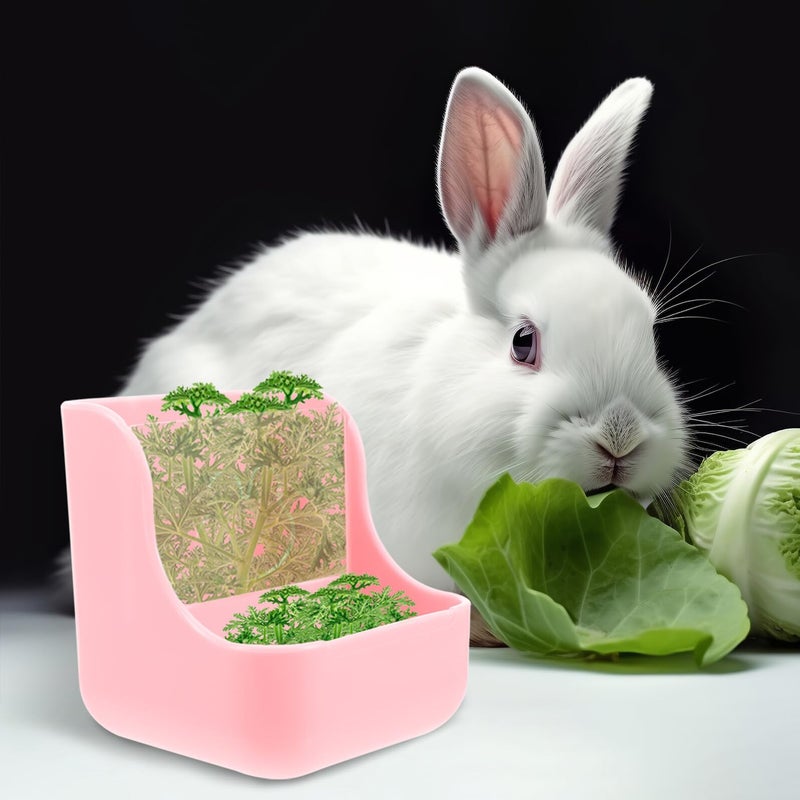 Large Capacity Anti Tip 2 In 1 Rabbit Hay Feeder And Food Bowl For Bunnies Guinea Pigs Chinchillas Pink - Image 4