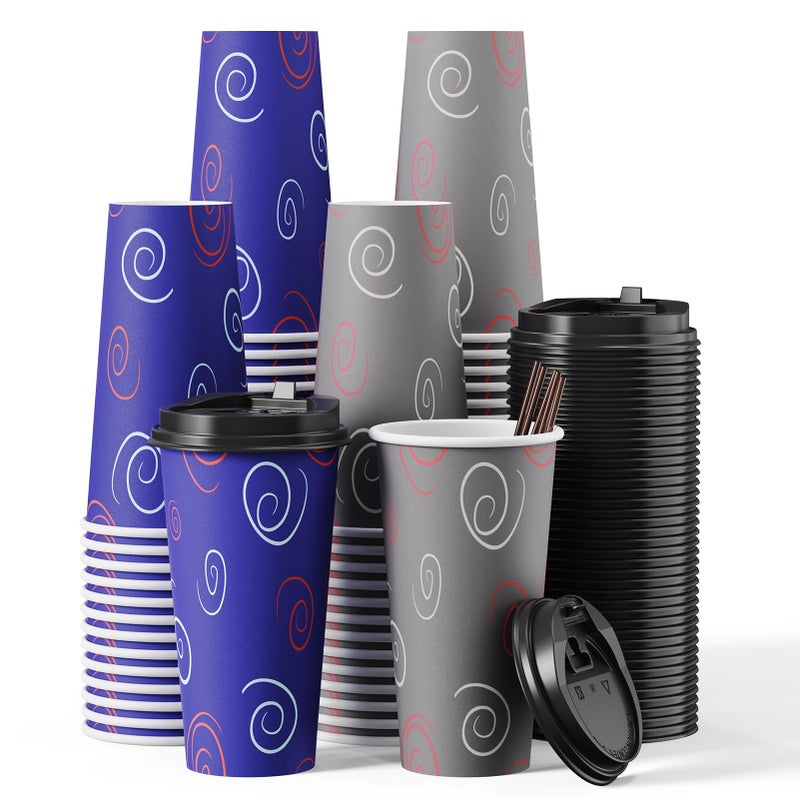 TV TOPVALUE 100 Pack 20 oz Paper Cups Disposable Coffee Cups with Lids and Straws for Drinking Water Tea Used for Home Shops and Cafes