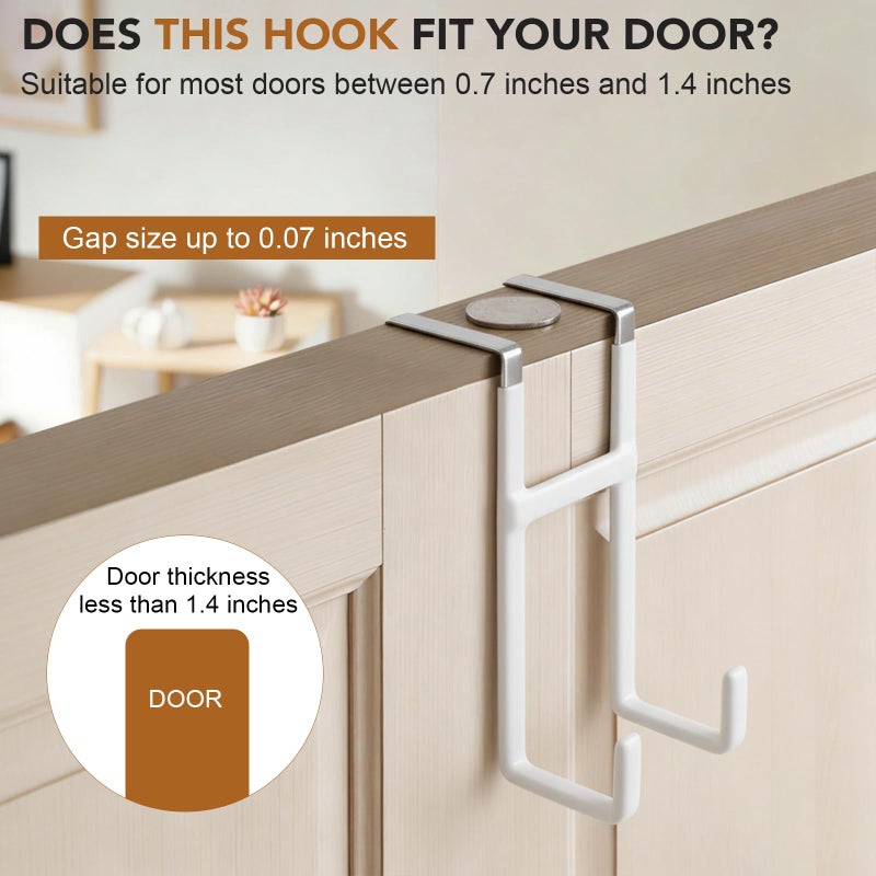 Dntorx Over Door Hook, 2 Pack Over Door Hanger with Dual Hook Heavy Duty Metal Hanger with Non Slip Rubber Over The Door Organizer Hanger for Hanging Clothes Towels Hats Bagsï¼ˆWhiteï¼‰ - Image 4