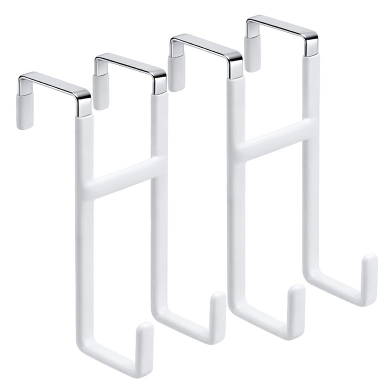 Dntorx Over Door Hook, 2 Pack Over Door Hanger with Dual Hook Heavy Duty Metal Hanger with Non Slip Rubber Over The Door Organizer Hanger for Hanging Clothes Towels Hats Bagsï¼ˆWhiteï¼‰ - Image 1