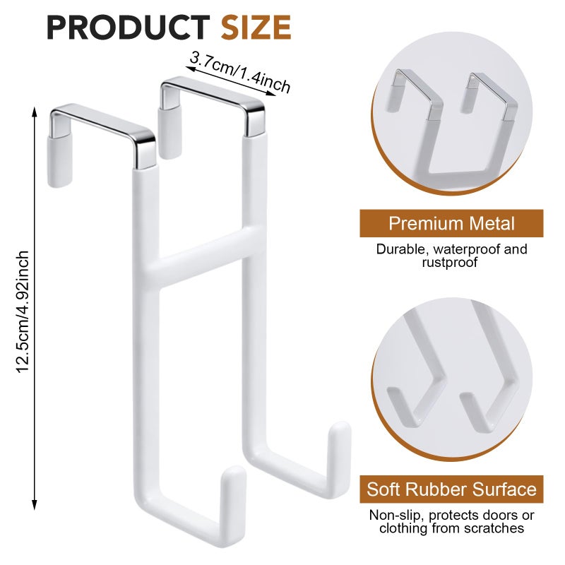 Dntorx Over Door Hook, 2 Pack Over Door Hanger with Dual Hook Heavy Duty Metal Hanger with Non Slip Rubber Over The Door Organizer Hanger for Hanging Clothes Towels Hats Bagsï¼ˆWhiteï¼‰ - Image 2