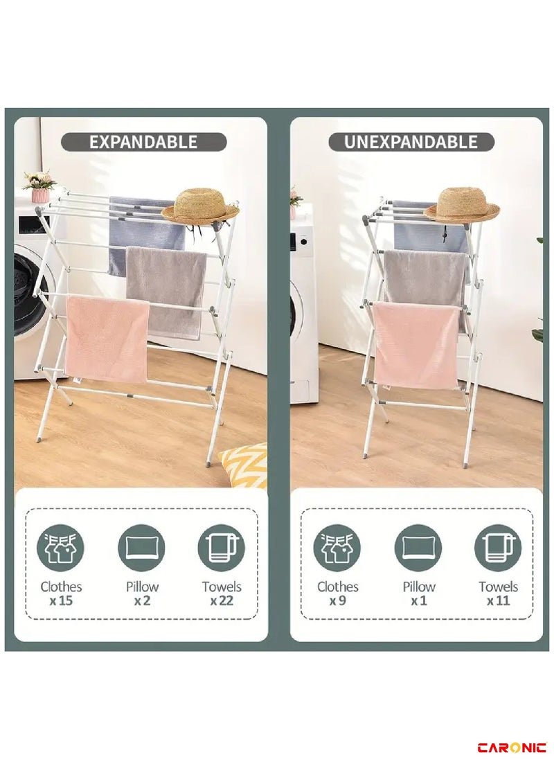 CARONIC Expandable And Foldable Clothes Drying Stand Clothes Rack For Air Drying Clothing Sturdy Durable Clothes Dryer Laundry Drying Stand For Indoor Outdoor Balcony White  - Image 3