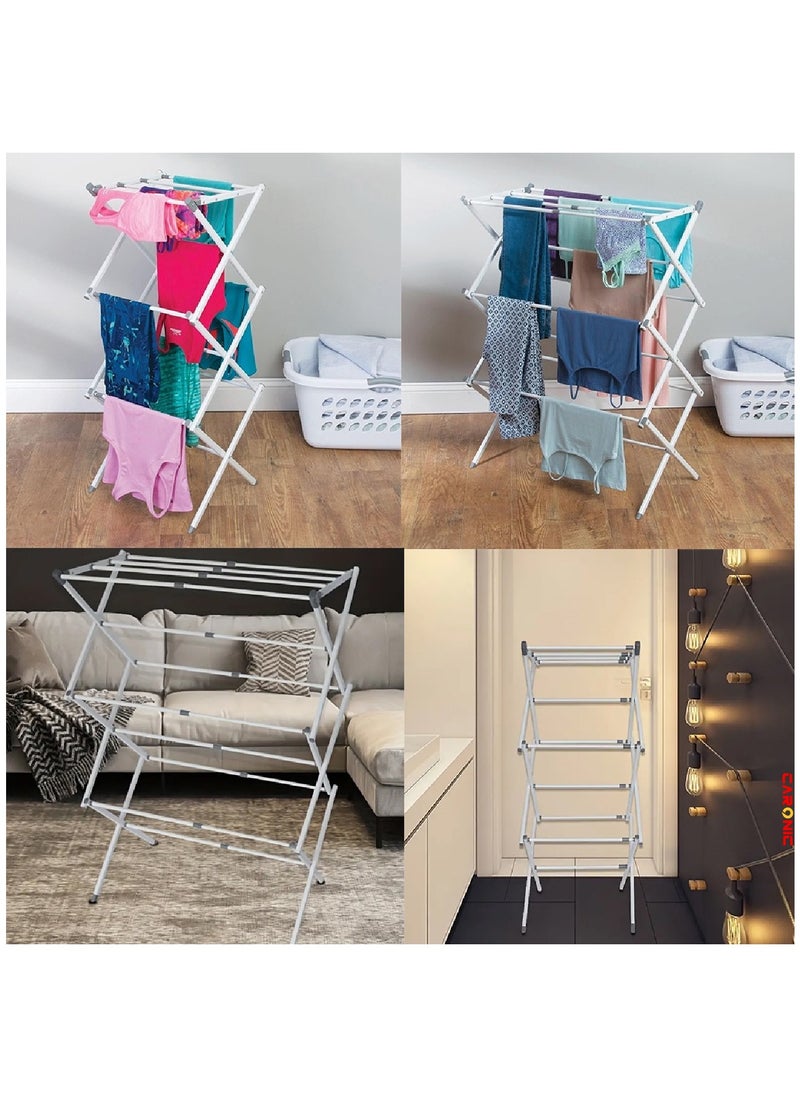 CARONIC Expandable And Foldable Clothes Drying Stand Clothes Rack For Air Drying Clothing Sturdy Durable Clothes Dryer Laundry Drying Stand For Indoor Outdoor Balcony White  - Image 5