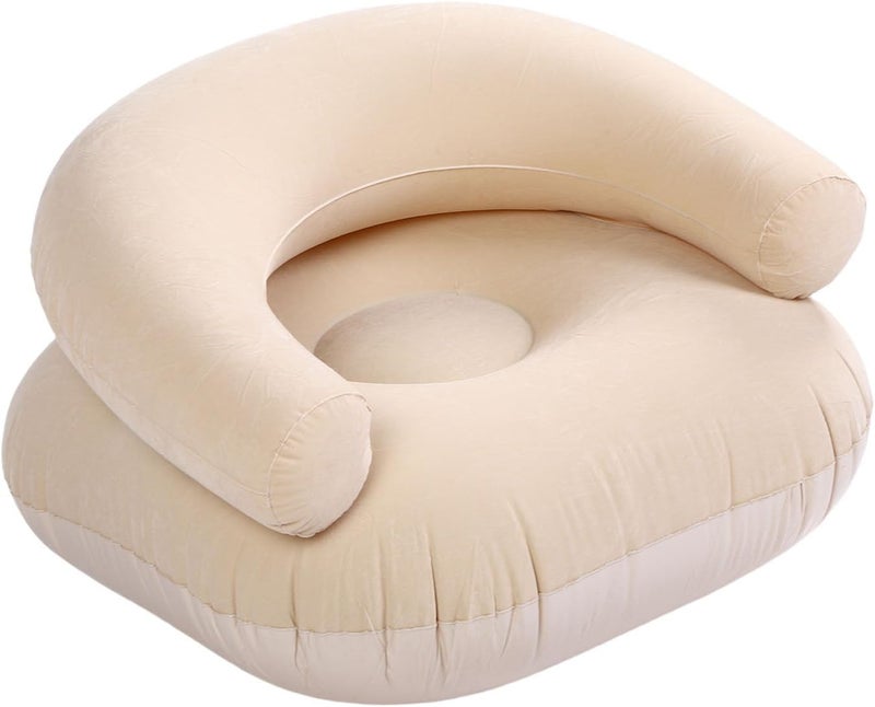 Adults Flocking Inflatable Lounge Chair Soft U Shaped Backrest Portable Sofa for Living Room Bedroom Outdoor Travel for Soft and Comfortable Experience (Khaki) - Image 1