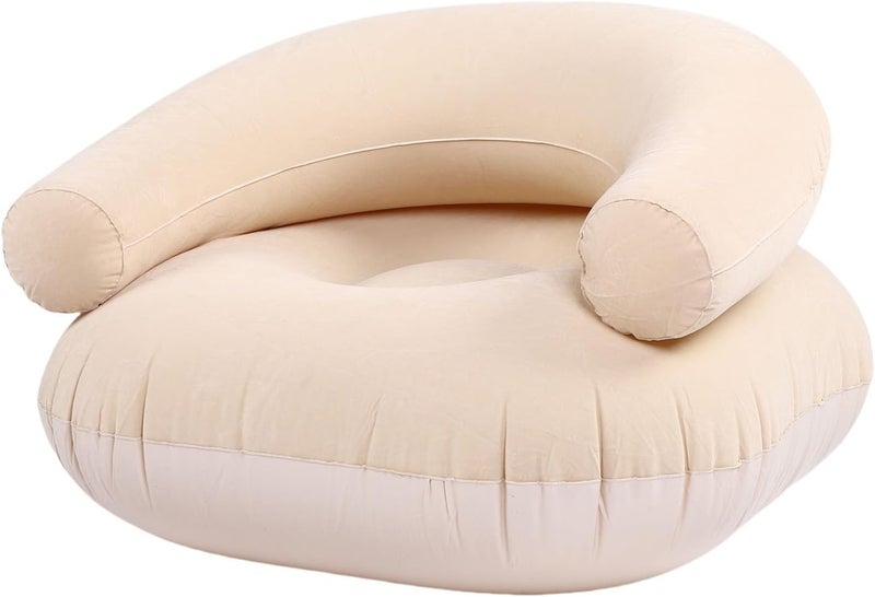 Adults Flocking Inflatable Lounge Chair Soft U Shaped Backrest Portable Sofa for Living Room Bedroom Outdoor Travel for Soft and Comfortable Experience (Khaki) - Image 3