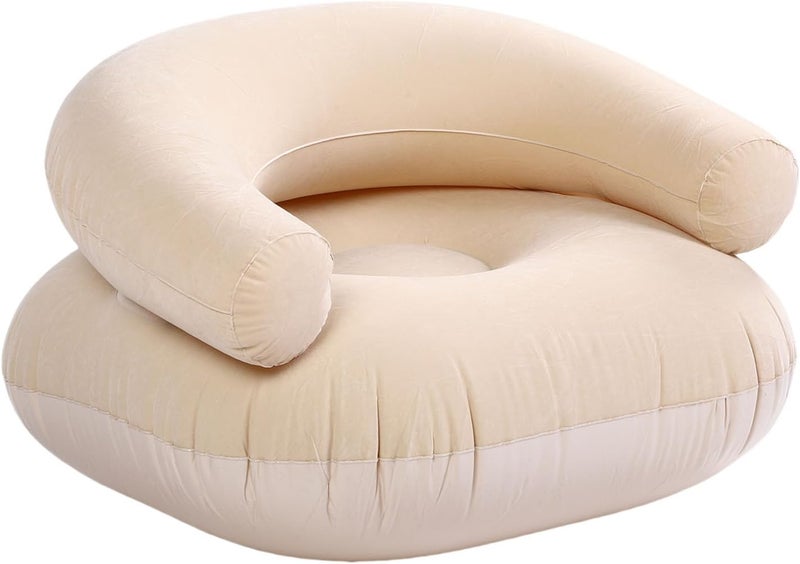 Adults Flocking Inflatable Lounge Chair Soft U Shaped Backrest Portable Sofa for Living Room Bedroom Outdoor Travel for Soft and Comfortable Experience (Khaki) - Image 4
