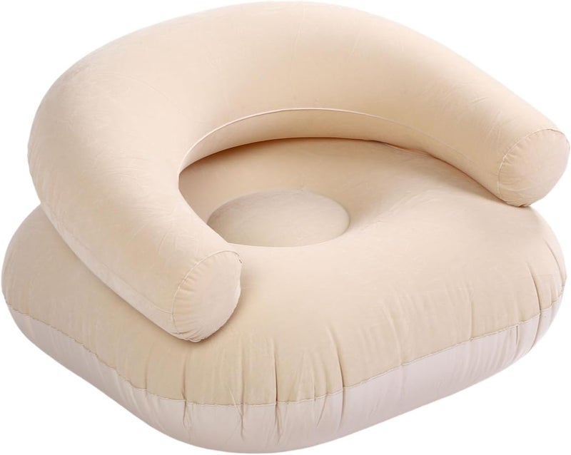 Adults Flocking Inflatable Lounge Chair Soft U Shaped Backrest Portable Sofa for Living Room Bedroom Outdoor Travel for Soft and Comfortable Experience (Khaki) - Image 5