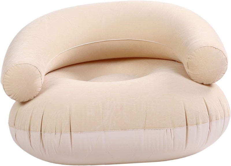 Adults Flocking Inflatable Lounge Chair Soft U Shaped Backrest Portable Sofa for Living Room Bedroom Outdoor Travel for Soft and Comfortable Experience (Khaki) - Image 2