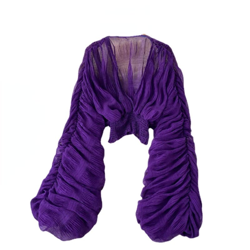 XPONNI Bell Sleeve Tops for Women Dressy Tops for Evening Wear Lace Blouses for Women (Purple,One Size,One Size) - Image 1