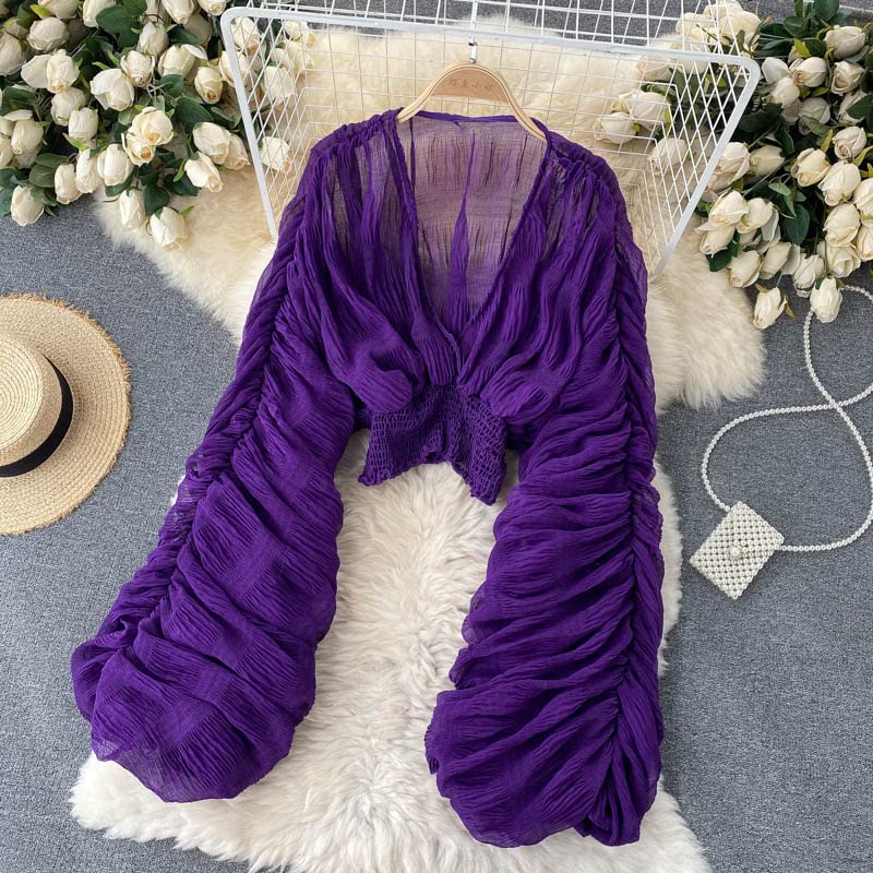 XPONNI Bell Sleeve Tops for Women Dressy Tops for Evening Wear Lace Blouses for Women (Purple,One Size,One Size) - Image 4