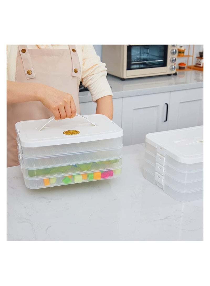 KASTWAVE 4-Layer Dumpling Storage Box, Stackable Food Storage Containers with Lids, for Freezer Food Container Refrigerator Dumpling Fruit VegetableTray (White)  - Image 3