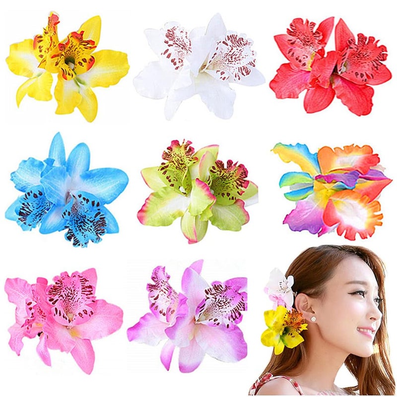 ALIMITOPIA Flower Hair Clip Bohemia Hawaiian Fabric Artificial Thai Orchid Flower Alligator Hair Clip Hairpin Barrette Headdress Bobby Pins Headwear Hair Accessories(4 inches;8pcs) - Image 1