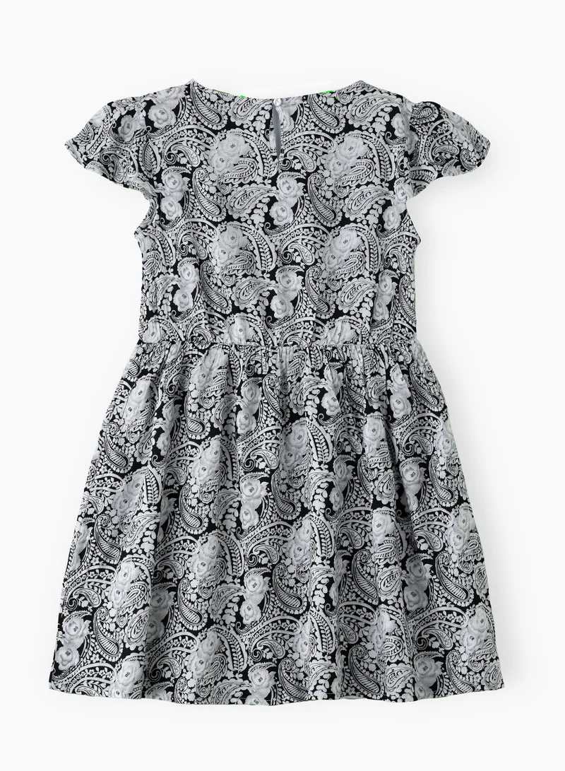 Jelliene Girls' Black & White Paisley Printed Viscose Dress