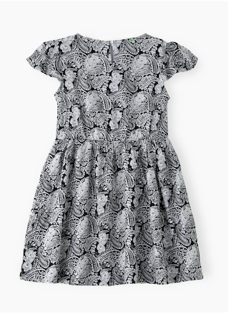 Jelliene Girls' Black & White Paisley Printed Viscose Dress  - Image 2