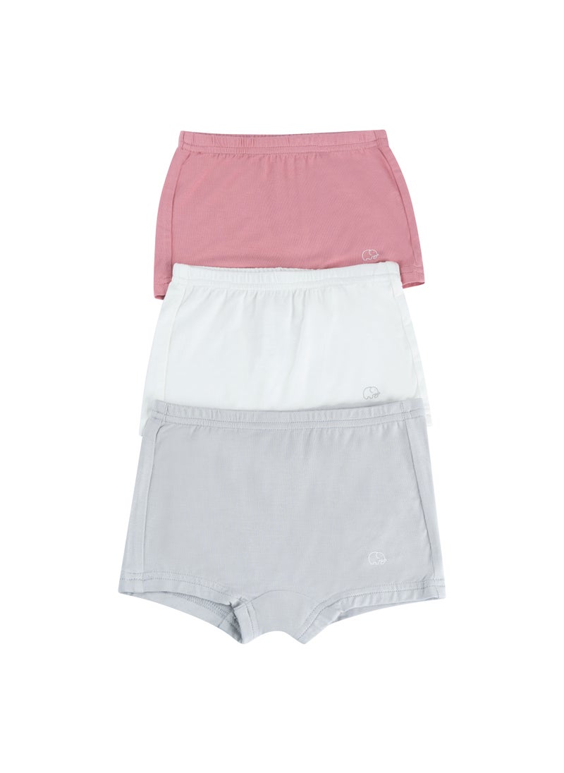 Anvi Baby Organic Bamboo Girls Boxer Underwear Set Of 3 Grey Pink White  - Image 1