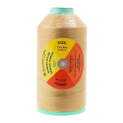 Mandala Crafts Bonded Nylon Thread Tan Heavy Duty Sewing Threads - 1500 YDs Size 69 210D T70 Tex 70 Thread for Leather Jeans Weaving Outdoor Marine Upholstery Threads - Image 3