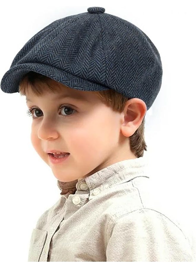 Kids Wool Newsboy Cap, Vintage Tweed Flat Beret Cabbie Hat for Toddler Boys and Girls, Pageboy Style for Ages 4 to 9 - Image 1
