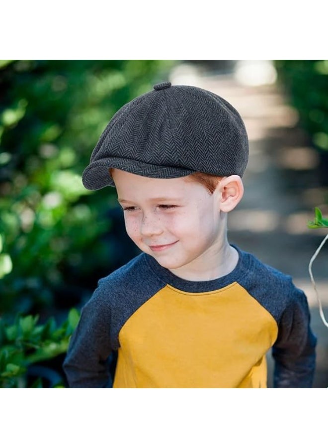 Kids Wool Newsboy Cap, Vintage Tweed Flat Beret Cabbie Hat for Toddler Boys and Girls, Pageboy Style for Ages 4 to 9 - Image 4