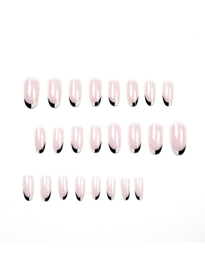 SCHAVO 24Pcs Black And White Fingertips Almond Nails Fake Nails - Image 2