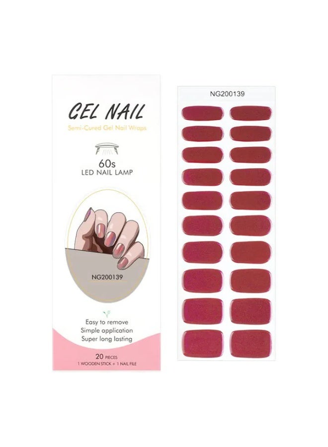Semi-Cured Gel Nail Wraps – Salon Quality Manicure – Easy Apply & Remove – 20 Strips + File + Wooden Stick - Image 4