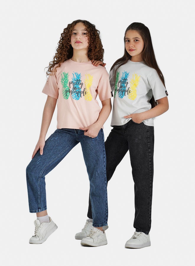 ريمينت تيشرت للبنات برسمة الاناناس كشمير  - Image 4