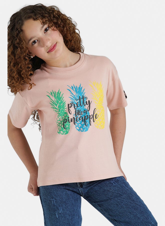 ريمينت تيشرت للبنات برسمة الاناناس كشمير  - Image 1