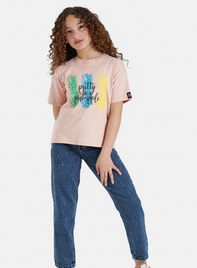 ريمينت تيشرت للبنات برسمة الاناناس كشمير  - Image 2