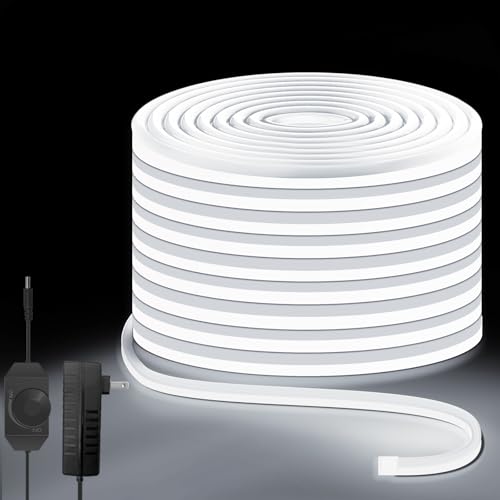 Lucienstar Neon Rope Lights 32.8ft, 6000K White Dimmable LED Strip Lights, 24V Flexible Cuttable IP67 Waterproof LED Rope Lights for Bedroom Indoor Outdoor (Power Adapter Included) - Image 1