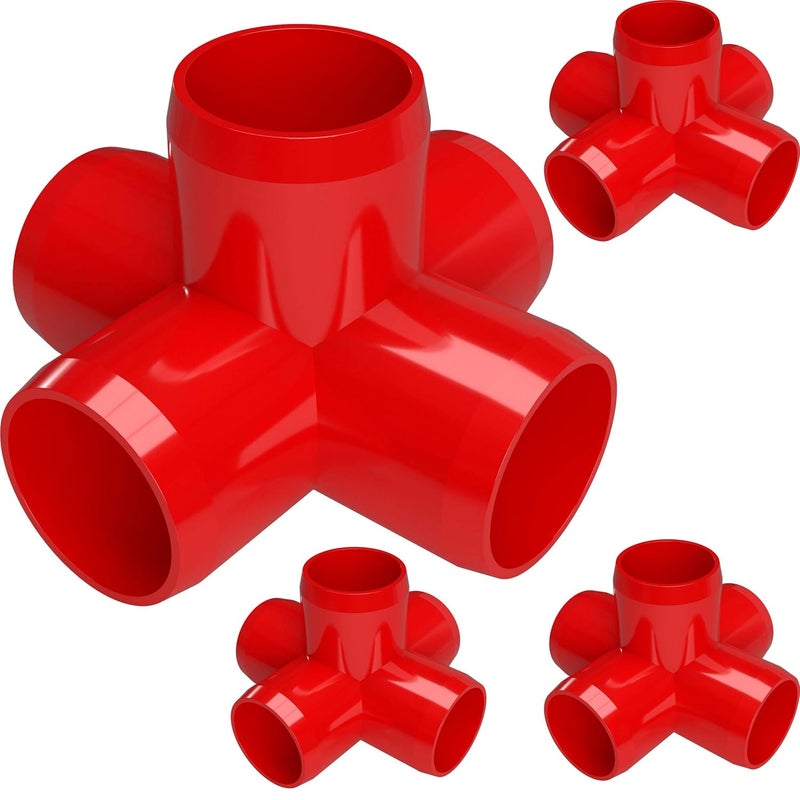 FORMUFIT 1" 5-Way Cross Furniture Grade PVC Fitting in Red, Made in USA, UV-Resistant, Impact-Proof, 1.315” Actual Socket Diameter (Pack of 4) - F0015WC-RD-4 - Image 1