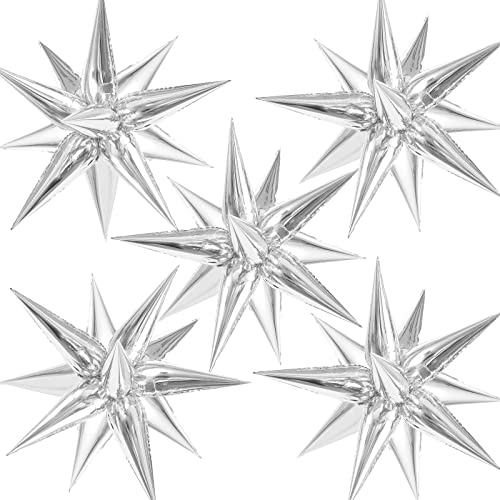 TOTAFAM 60 Pcs Star Balloons Explosion 12 Point Foil Cone Balloons Magic Balloon Large for Wedding Anniversary Backdrop Birthday Party Decorations Silver - Image 1