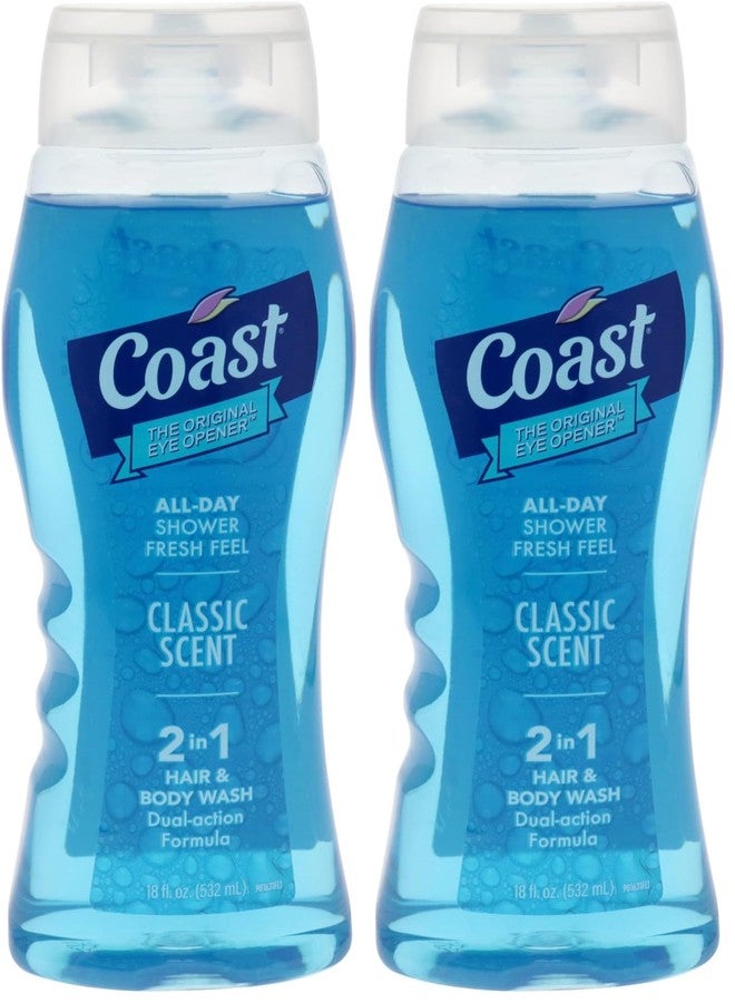 Coast 2-in-1 Hair and Body Wash - Rich Foamy Lather - Clean Rinsing Formula without Drying Out Skin - Dual Action - No Parabens or Phthalates - 18 oz. (Pack of 2