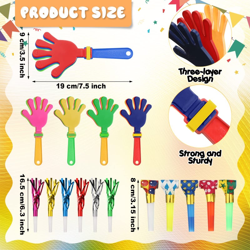 Yunsailing 112 Pcs Party Noise Makers Bulk Include Hand Clapper Noisemaker Fringed Paper Blowouts Horns for Sporting Events Kids Adults 2026 New Year Christmas Birthday Game Rewards Cheer Supplies - Image 3