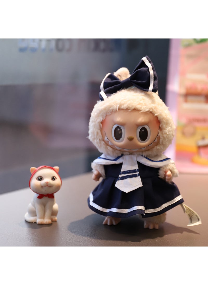 15cm Macaron Labubu Doll Dress Small Navy one-piece dress headdress (no dolls) 