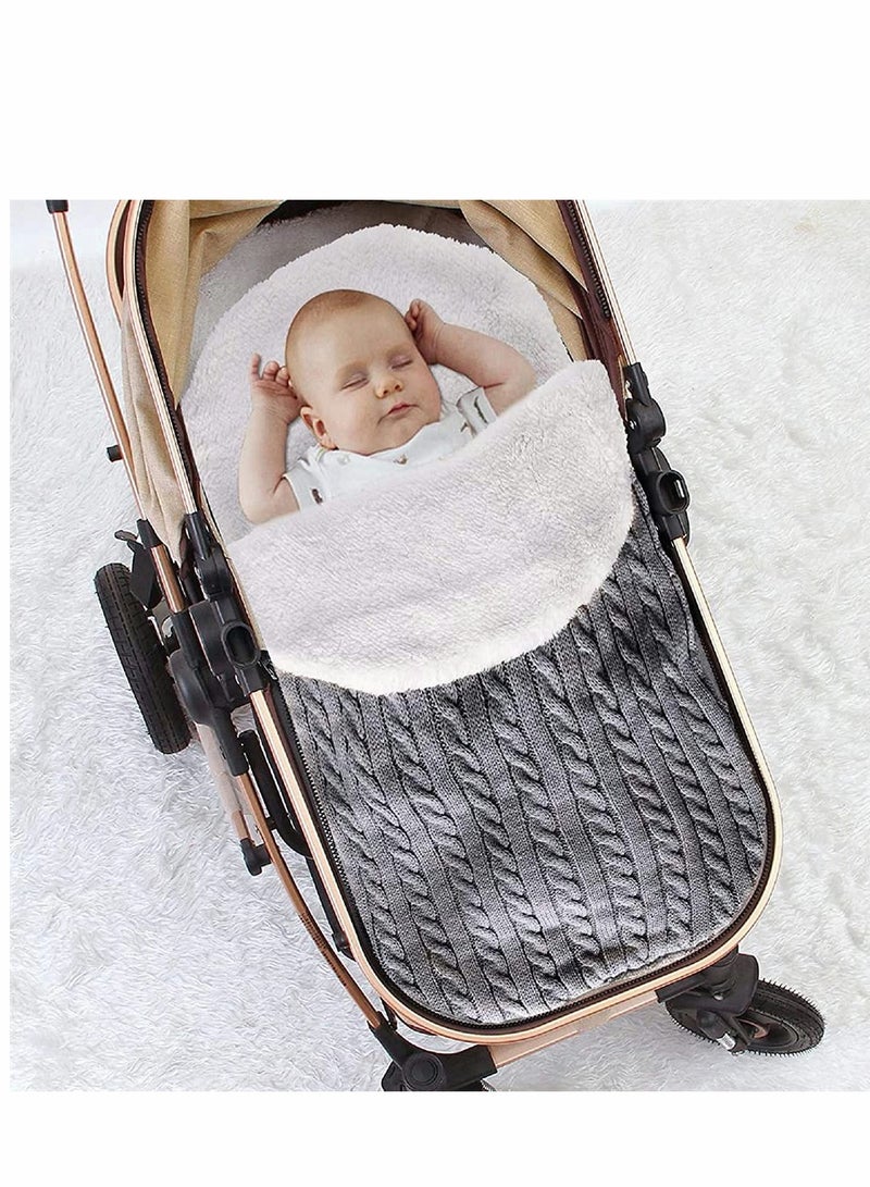 KASTWAVE Newborn Baby Swaddle Blanket, Thick Warm Strollers Knit Blanket Plus Velvet, Baby Kid Toddler Fleece Sleeping Bag Sleep Sack Stroller Warp For Baby Gril Or Boy (Gray)  - Image 2