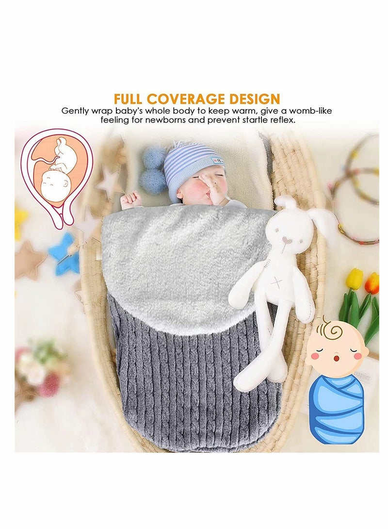 KASTWAVE Newborn Baby Swaddle Blanket, Thick Warm Strollers Knit Blanket Plus Velvet, Baby Kid Toddler Fleece Sleeping Bag Sleep Sack Stroller Warp For Baby Gril Or Boy (Gray)  - Image 4