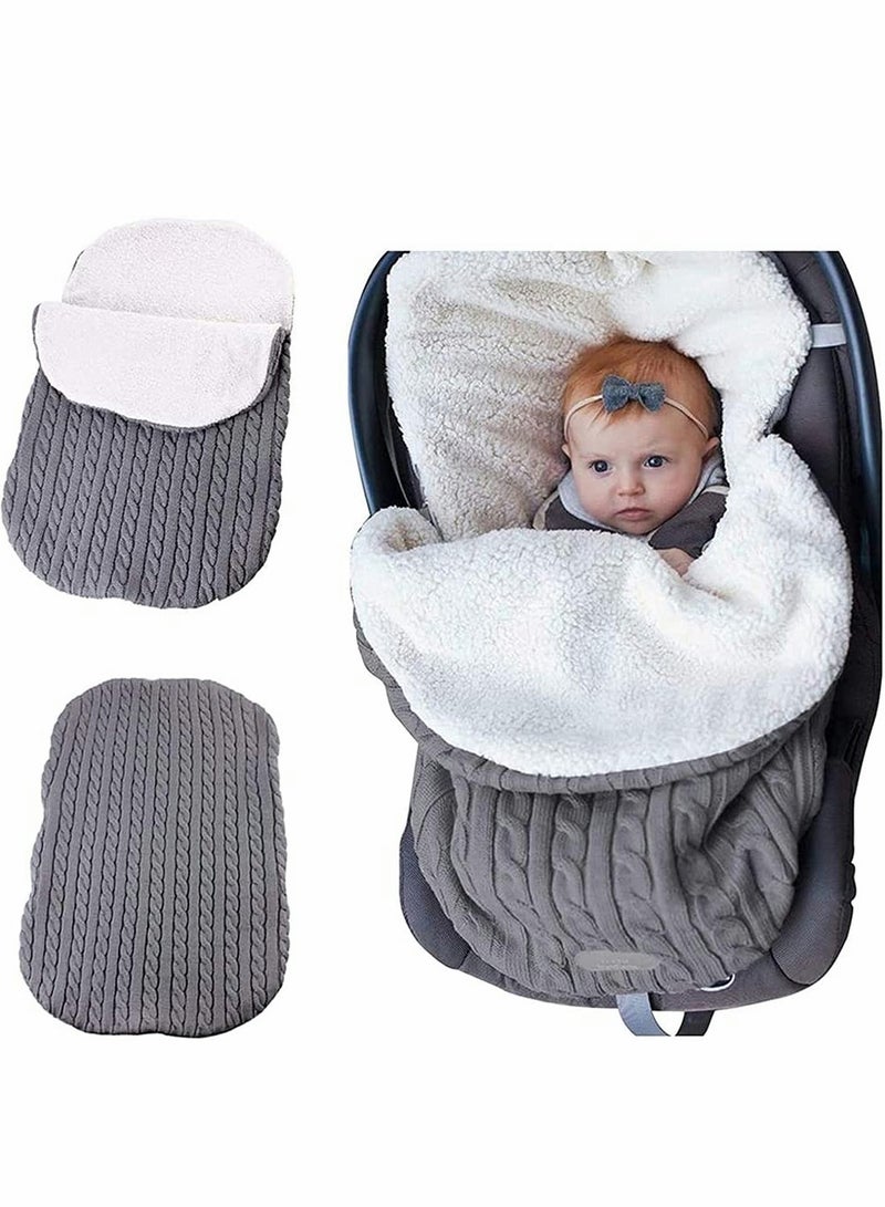 KASTWAVE Newborn Baby Swaddle Blanket, Thick Warm Strollers Knit Blanket Plus Velvet, Baby Kid Toddler Fleece Sleeping Bag Sleep Sack Stroller Warp For Baby Gril Or Boy (Gray)  - Image 1