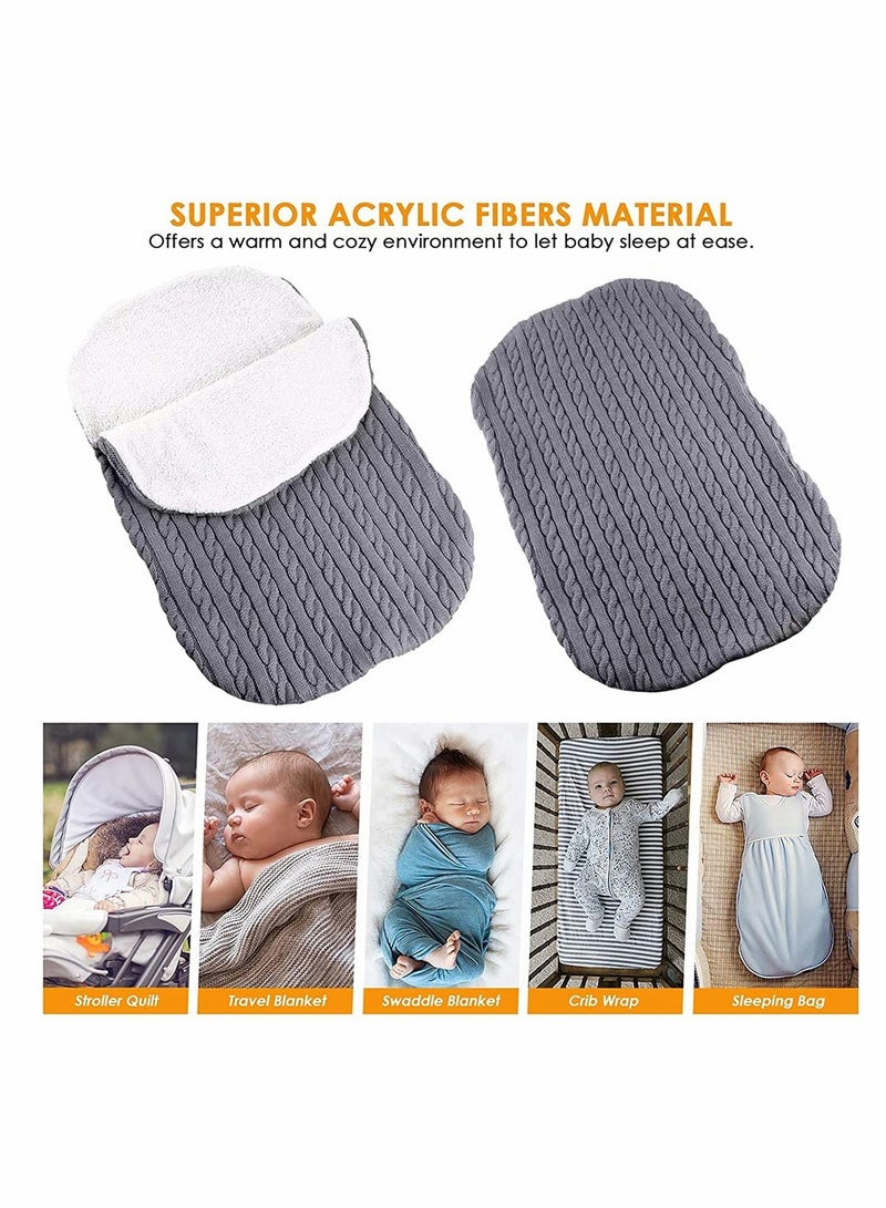 KASTWAVE Newborn Baby Swaddle Blanket, Thick Warm Strollers Knit Blanket Plus Velvet, Baby Kid Toddler Fleece Sleeping Bag Sleep Sack Stroller Warp For Baby Gril Or Boy (Gray)  - Image 5
