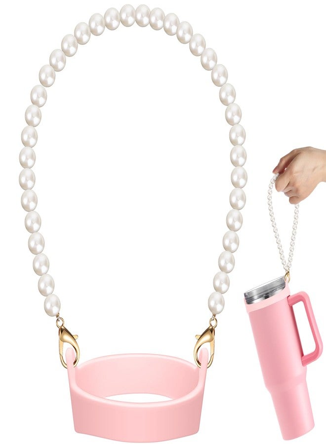 SiliFine Silicone Water Bottle Handle Holder with Strap Water Bottle Sling Water Bottle Carrier Holder with Strap Compatible with Stanley Cup Accessories Fits Most 8-40 oz Bottles (Pink) - Image 1