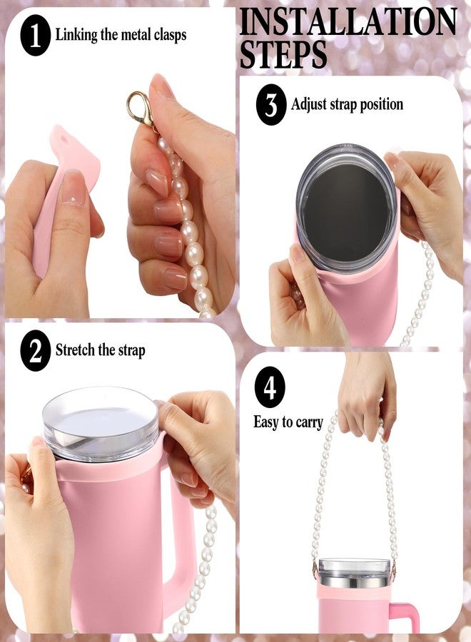 SiliFine Silicone Water Bottle Handle Holder with Strap Water Bottle Sling Water Bottle Carrier Holder with Strap Compatible with Stanley Cup Accessories Fits Most 8-40 oz Bottles (Pink) - Image 4