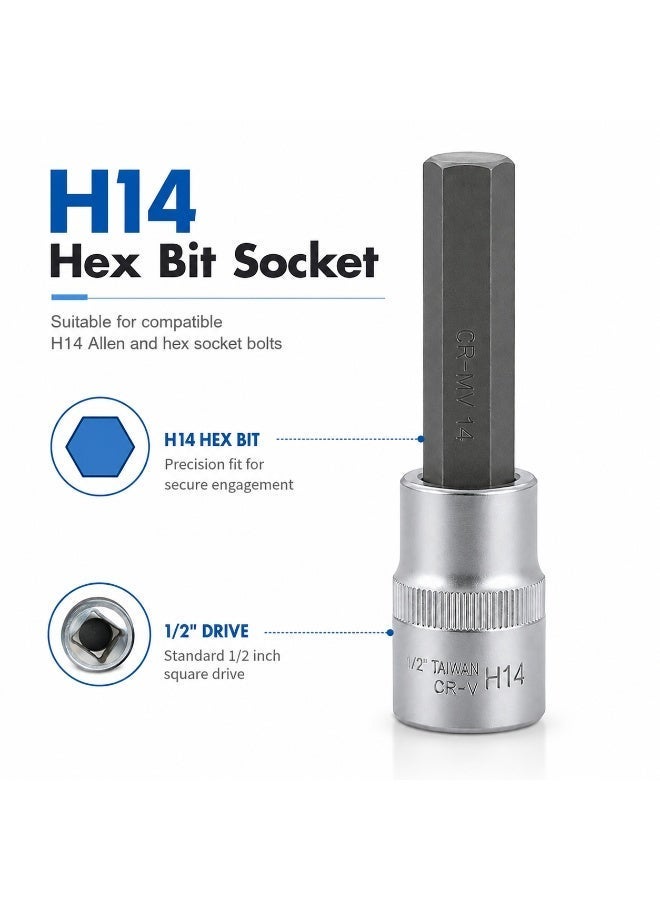 H14 Hex Bit Socket 1/2 Inch Drive, 4 Inch Long Chrome Vanadium Steel Allen Socket Tool for Ratchet, Car Repair, Workshop & DIY Maintenance - Image 3