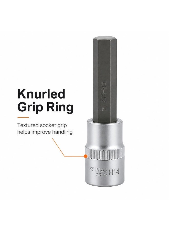 H14 Hex Bit Socket 1/2 Inch Drive, 4 Inch Long Chrome Vanadium Steel Allen Socket Tool for Ratchet, Car Repair, Workshop & DIY Maintenance - Image 5