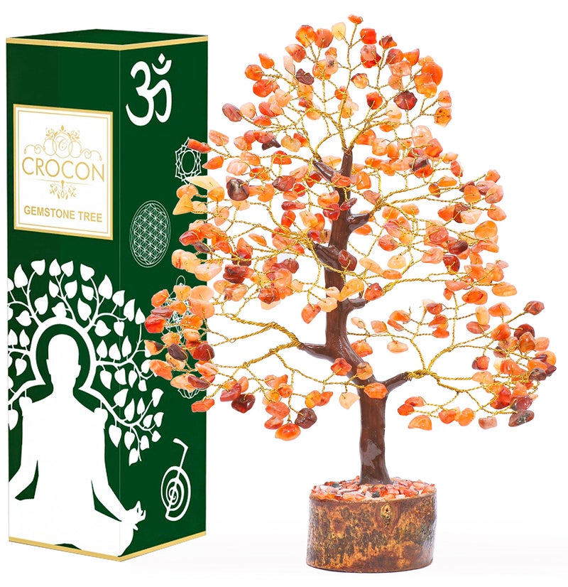 Crocon Carnelian Gemstone Money Tree  Feng Shui Bonsai  Mystical  Attract Good Luck  Chakra Balancing  Reiki Crystal Healing  Spiritual  Enhancement  Home Decor Size 1012 Inch
