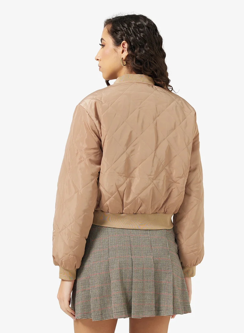 جينجر Quilted Button Up Bomber Jacket