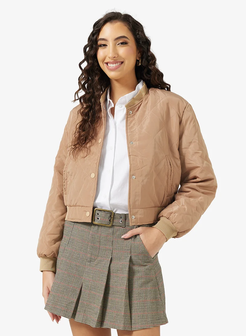 جينجر Quilted Button Up Bomber Jacket