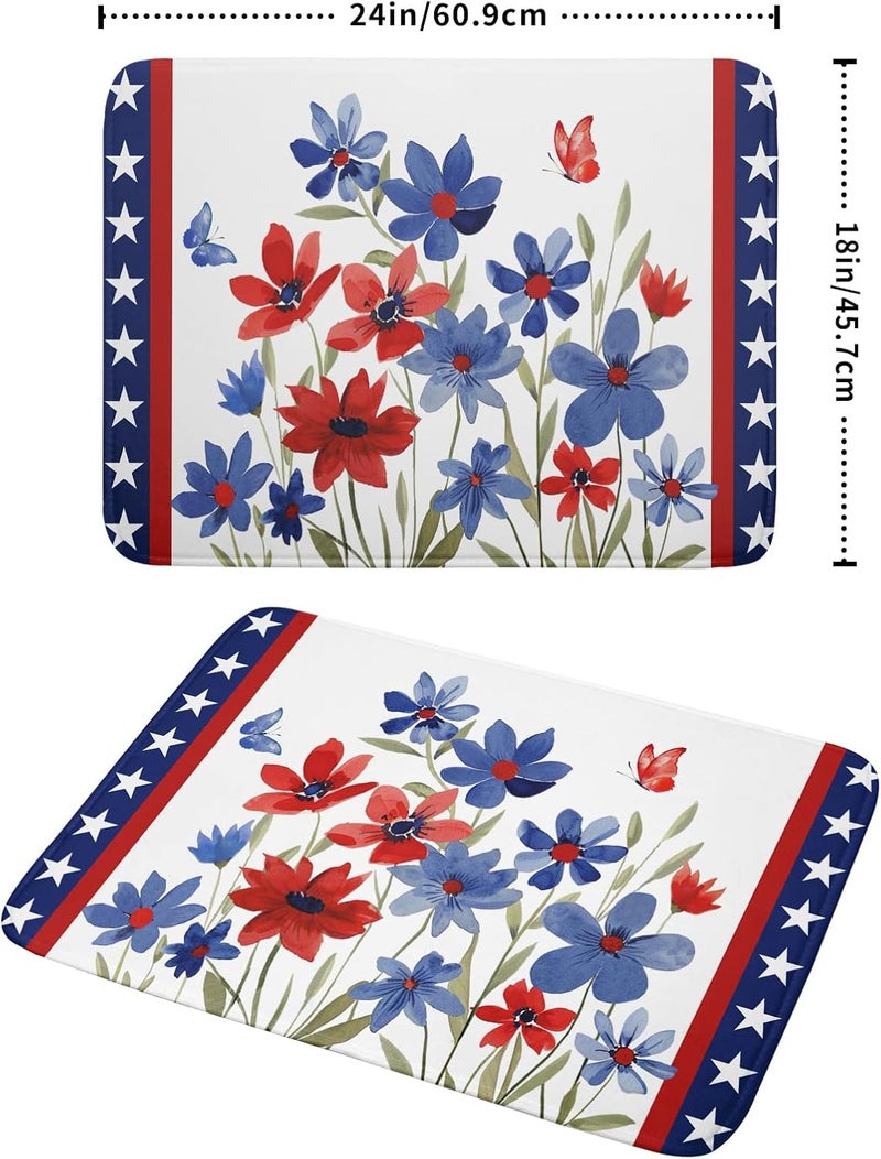 Giwawa 4th of July Flower Dish Drying Mat 18"x24" Independence Day Stars Dish Drainer Mats Watercolor Patriotic Floral Microfiber Dish Drying Rack Pad for Kitchen Countertop Large Decor - Image 2