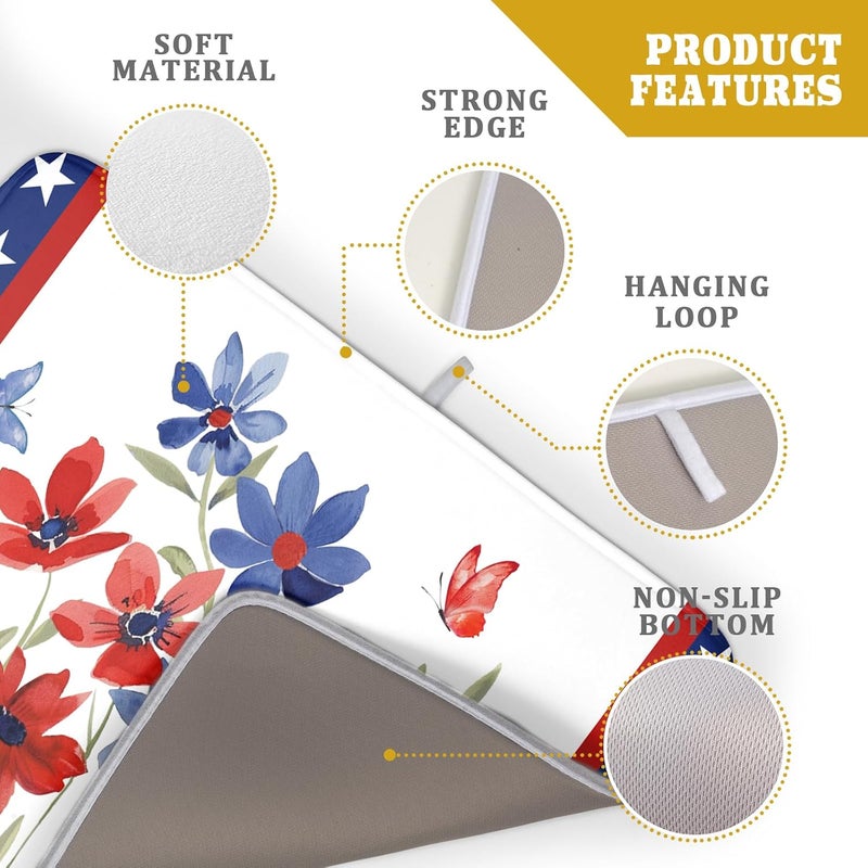Giwawa 4th of July Flower Dish Drying Mat 18"x24" Independence Day Stars Dish Drainer Mats Watercolor Patriotic Floral Microfiber Dish Drying Rack Pad for Kitchen Countertop Large Decor - Image 4