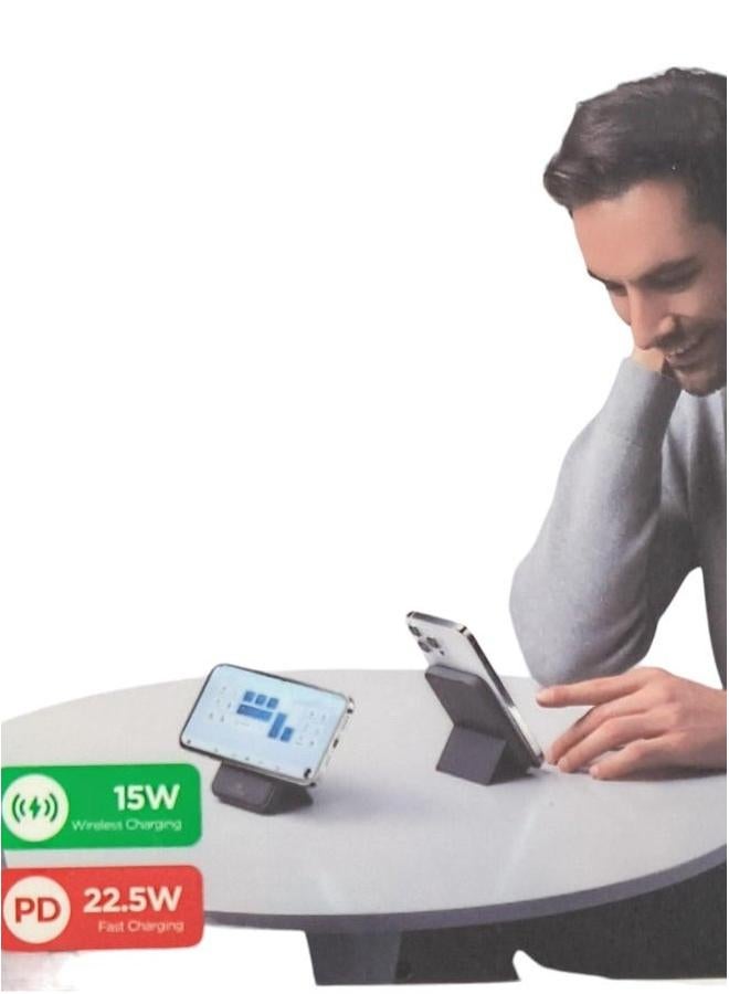 PROMASS 10000mAh Wireless Charger Power Bank with Foldable Stand - 15W Wireless Charging, 22.5W PD Fast Charging, Portable Desktop Stand - Image 3