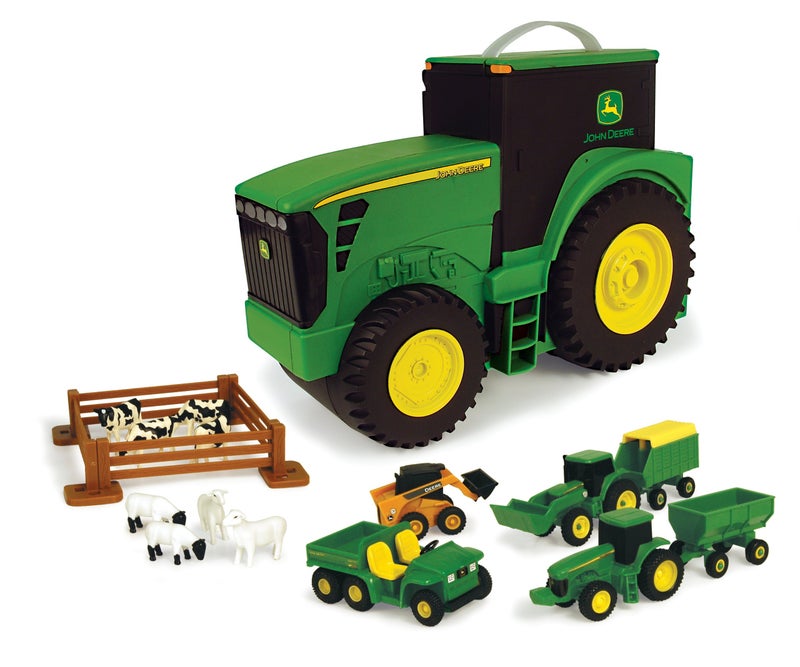 John Deere TOMY John Deere Tractor Toys  Value Set and Carrying Case  Portable TractorShaped Carrying Case with 10 Compartments  Farm Toys  18 Count  3 Years and Up - Image 2