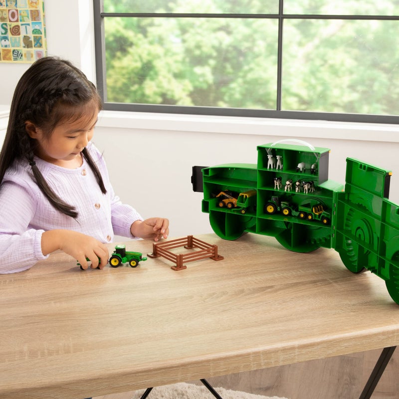 John Deere TOMY John Deere Tractor Toys  Value Set and Carrying Case  Portable TractorShaped Carrying Case with 10 Compartments  Farm Toys  18 Count  3 Years and Up - Image 3