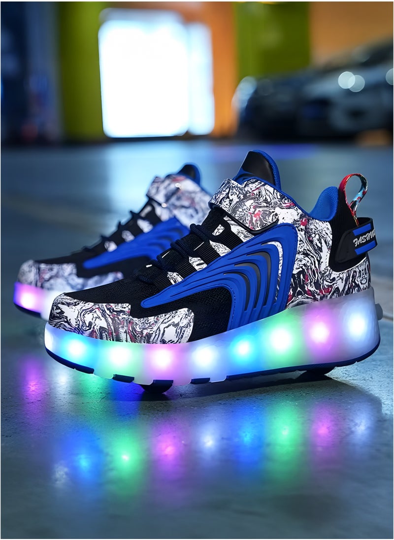 Toshionics Kids LED Light-Up Sneakers Roller Skate Shoes with Velcro Closure Strap and Shoelace Pattern Design - 2 in 1 Sneaker Skates with Retractable and Removable Wheels for Children Ages 3+ Unisex Sport Skating Shoes for Boys and Girls, Available in Different Sizes 30, 31, 32, 33, 34, 35, 36, 37, 38  - Image 3